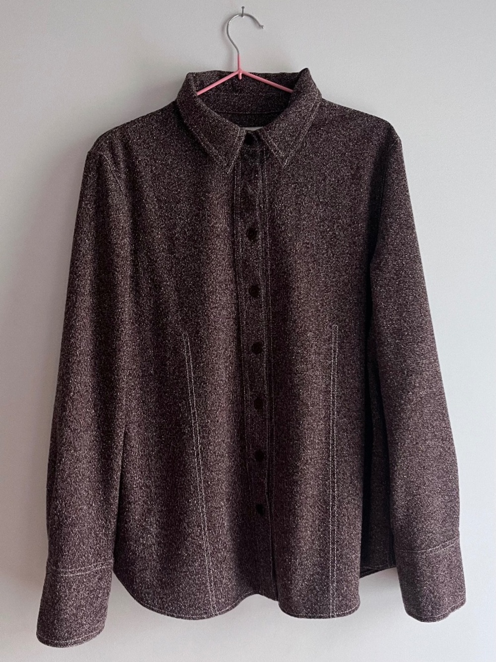 Textured button-up shirt in taupe-brown marl - Size XL
